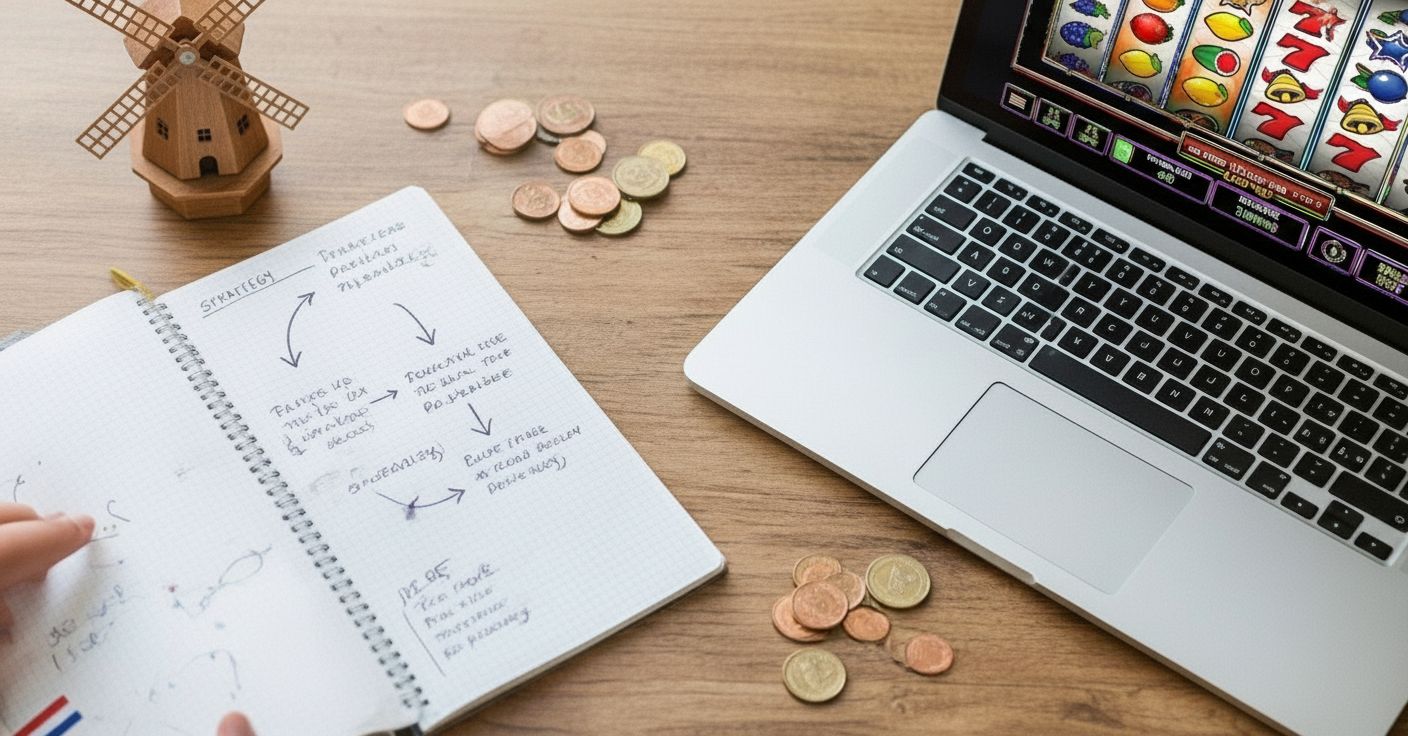 Strategieboek met tips en laptop met slotrollen
